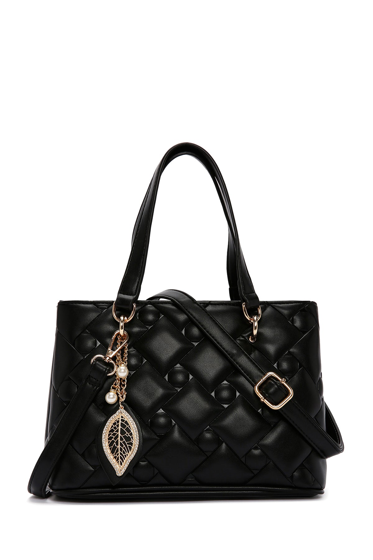 Women's Black Long Strap Quilted Handbag with Accessory Detail 24WBD2625KP | Derimod