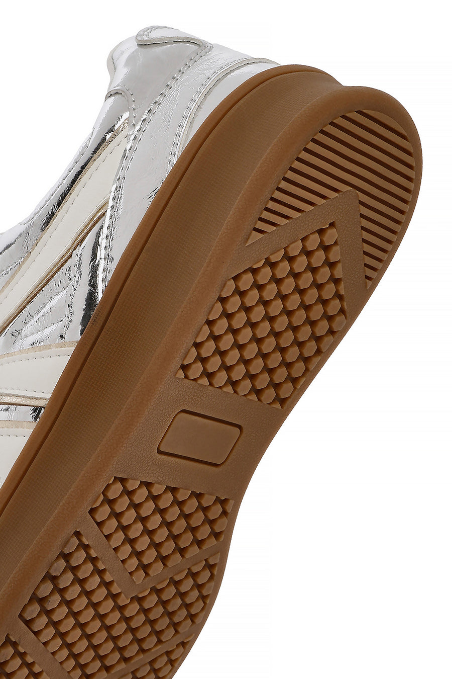 Kadın Gümüş Bağcıklı Metalik Sneaker