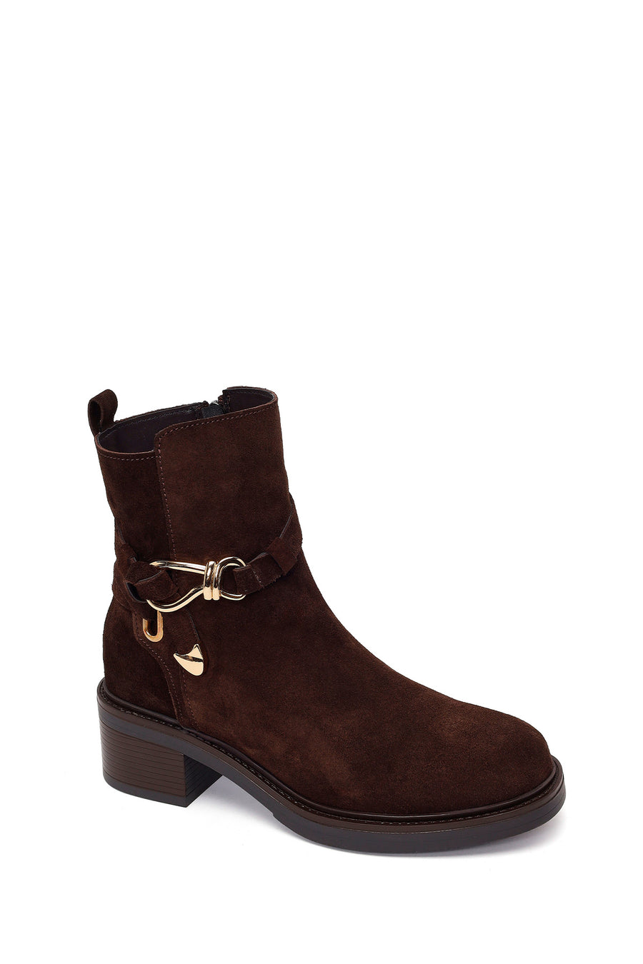Kadın Kahverengi Fermuarlı Kalın Topuklu Süet Deri Bot Casual Bot