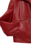 Dolores Women's Red Slant Collar Oversize Leather Jacket | Derimod