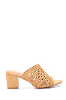 Women's Beige Knitted Heeled Slippers | Derimod