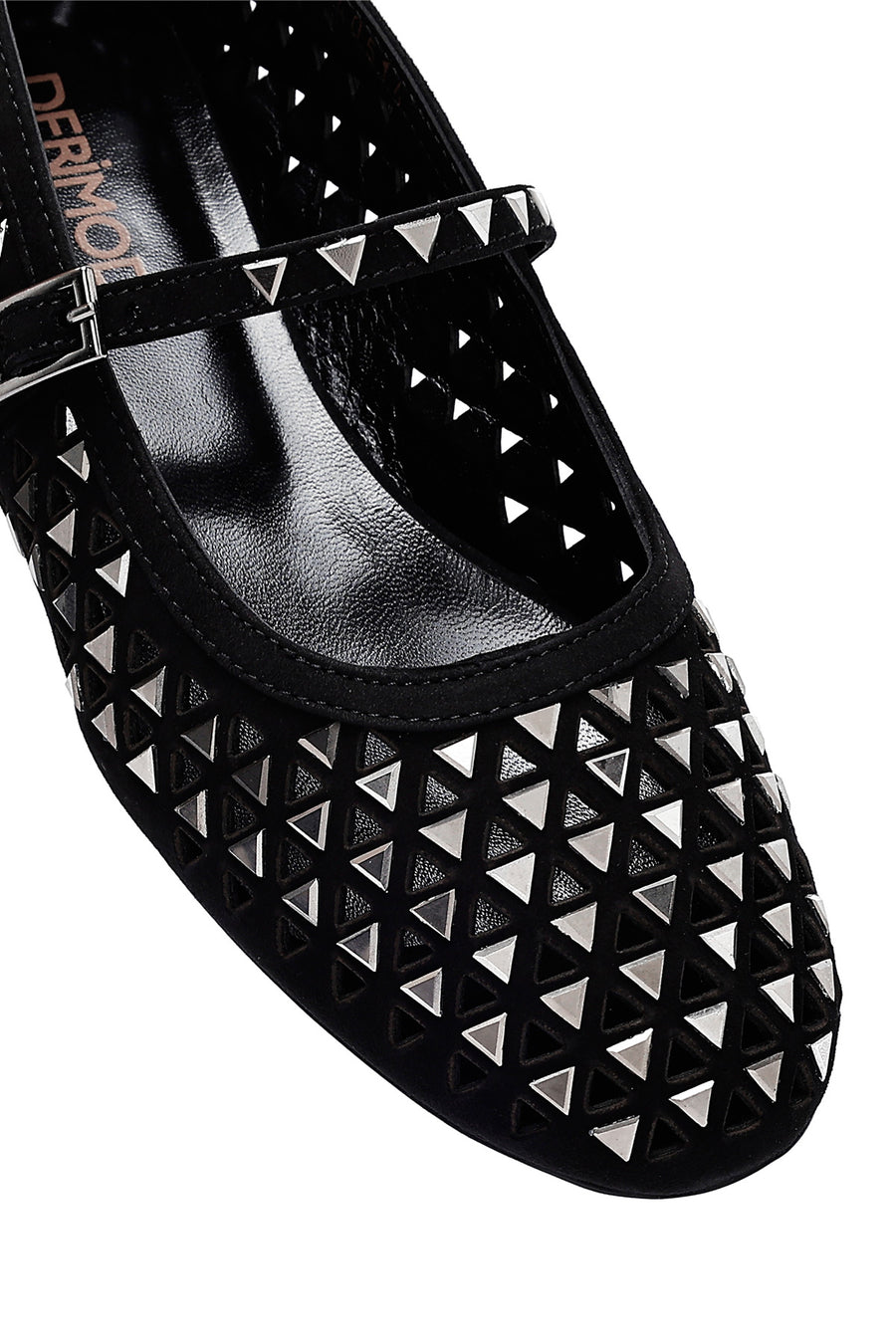 Women's Black Buckled Stoned Leather Ballerinas