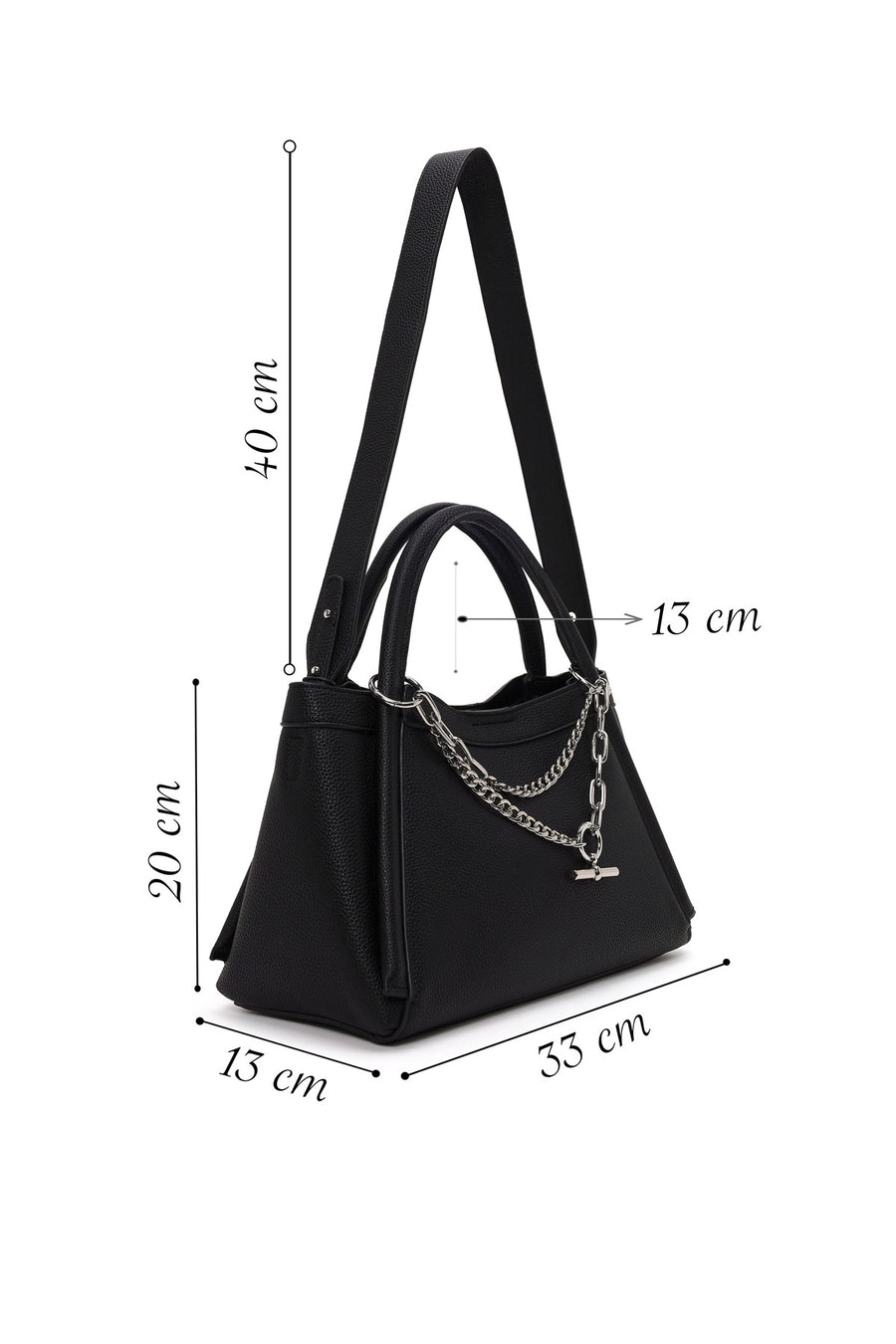 Woman Black Long-Strap Charm Shoulder Bag