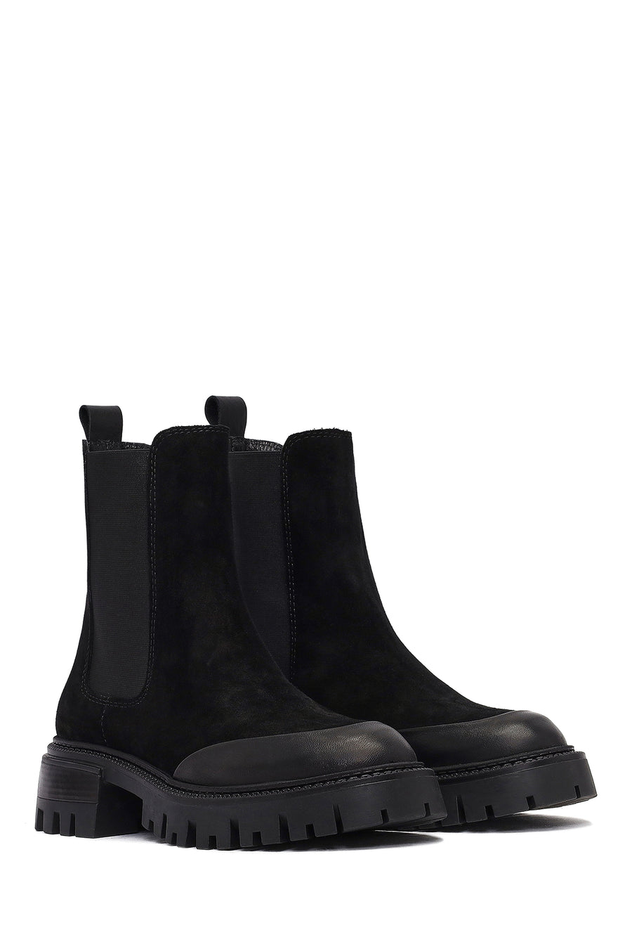 Woman Black Thick-Soled Suede Chelsea Boots