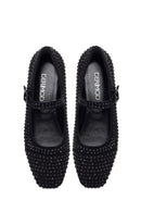 Women's Black Stone Leather Ballerinas | Derimod