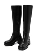 Women's Black Thick Heeled Zippered Casual Leather Boots | Derimod