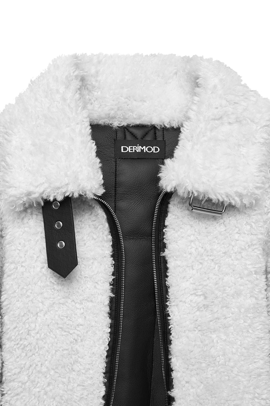 Meribel Women's White Black Stripe Detail Teddy Coat