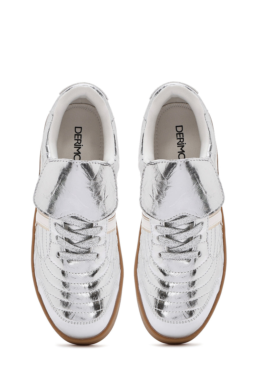 Kadın Gümüş Bağcıklı Metalik Sneaker