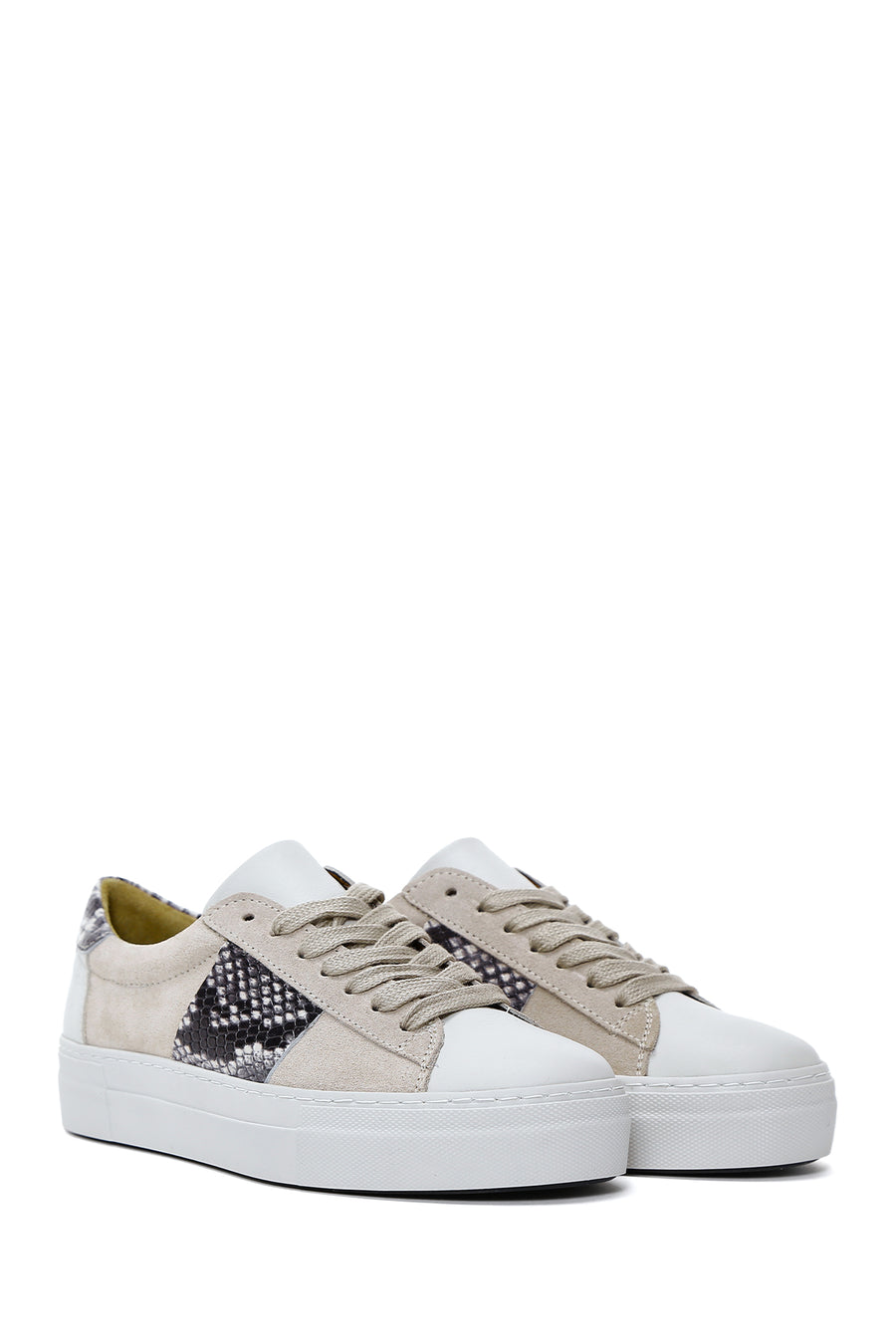 Women's Beige Leather Patterned Sneaker