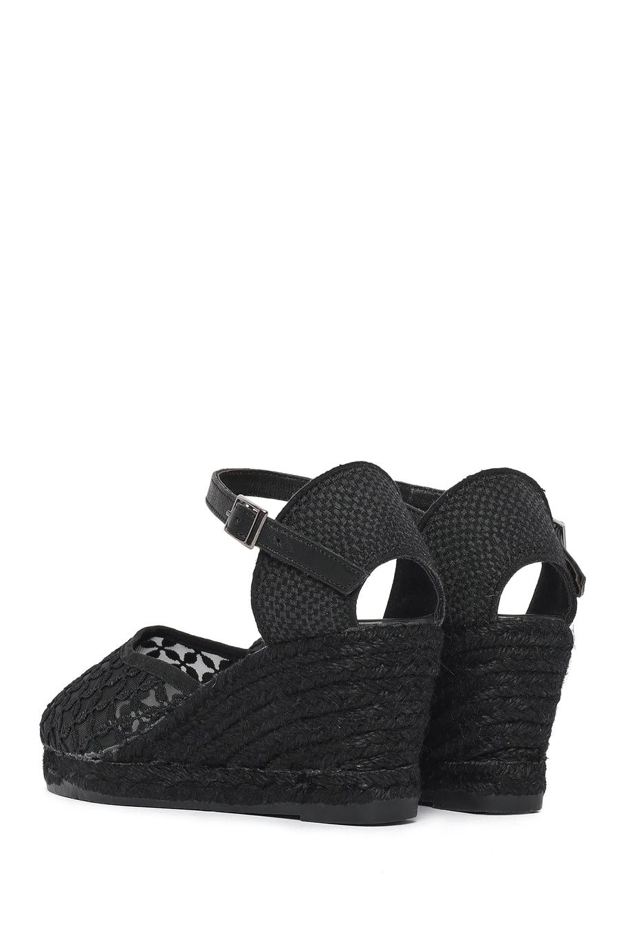 Women's Black Ankle Buckle Platform Espadrilles