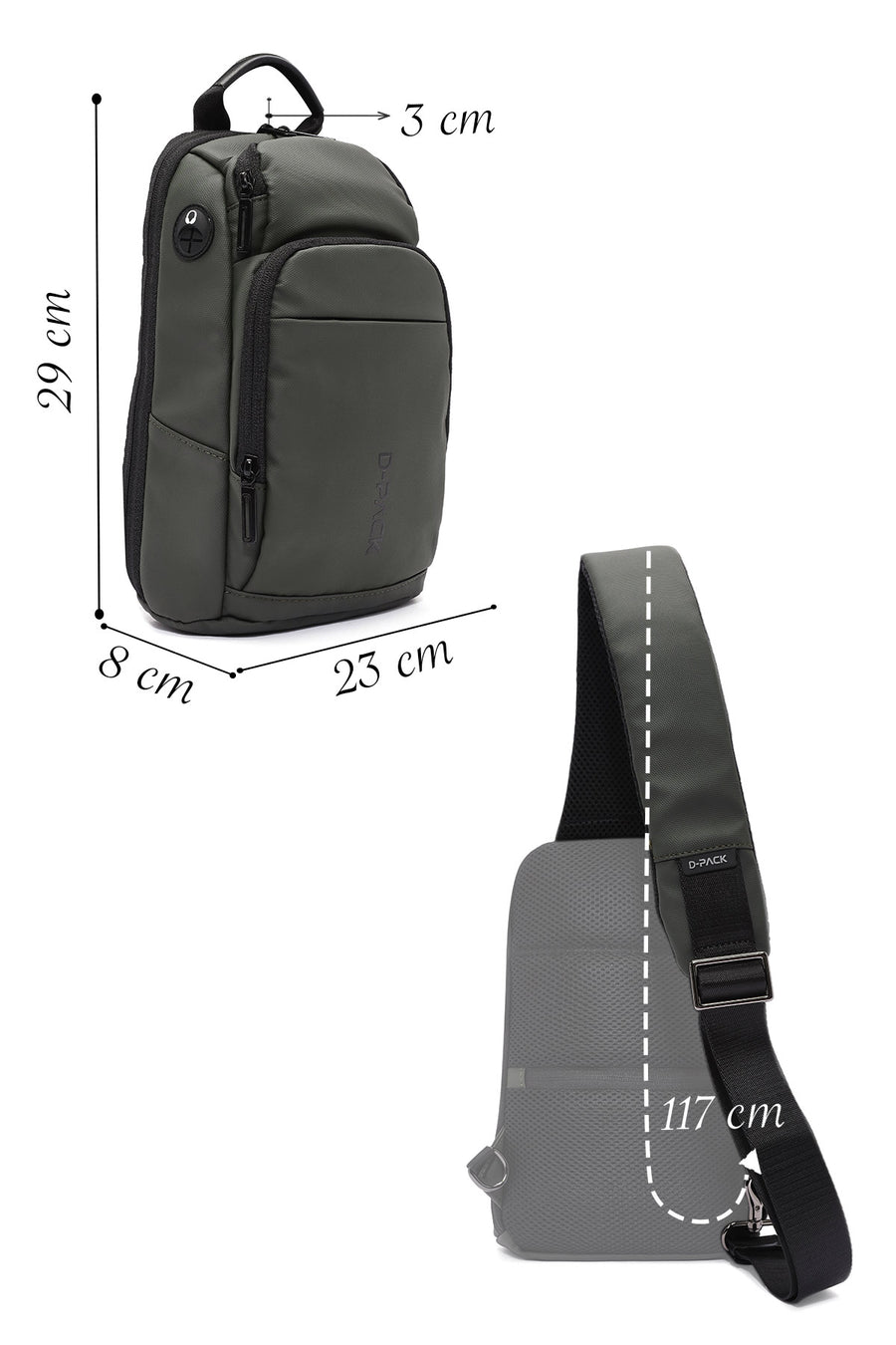 D-Pack Men's Khaki Technological Fabric Crossbody Bag