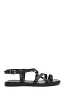 Women's Black Leather Ankle Buckle Sandals | Derimod