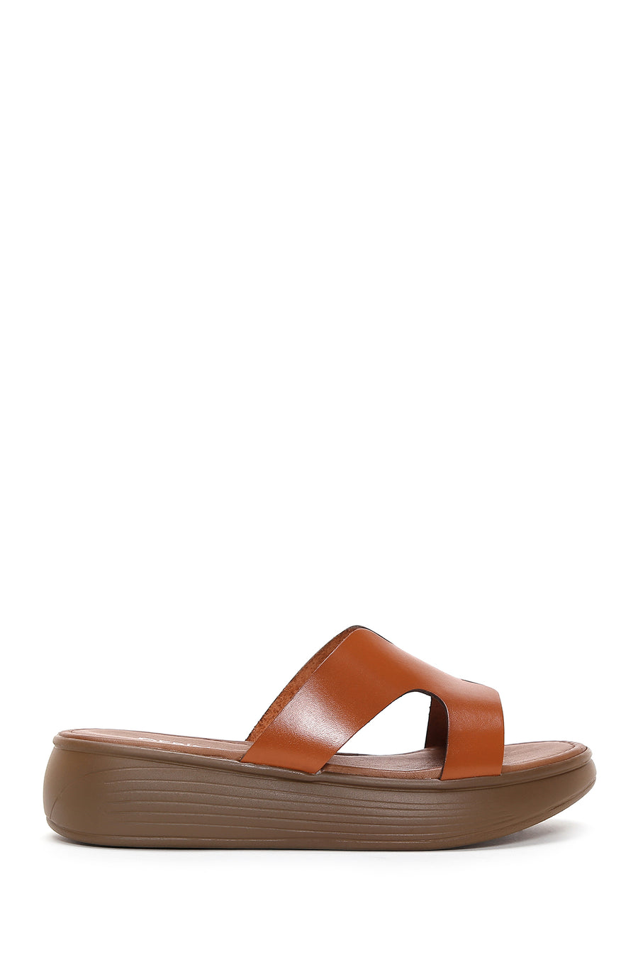 Women's Orange Thick Soled Leather Slippers 25SFD330418 | Derimod