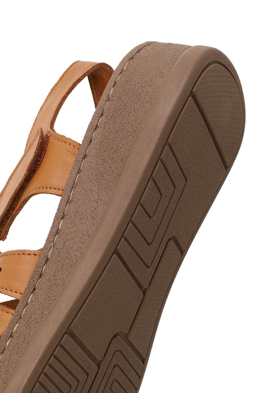 Woman Tan Patterned Thick-Soled Leather Comfort Sandal