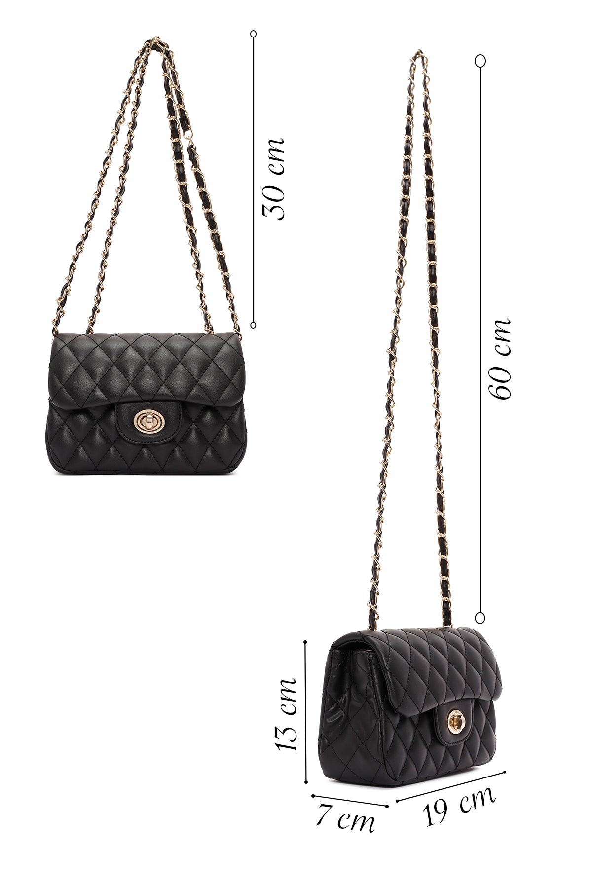 Kadın Siyah Uzun Askılı Kapitone Mini Çapraz Çanta