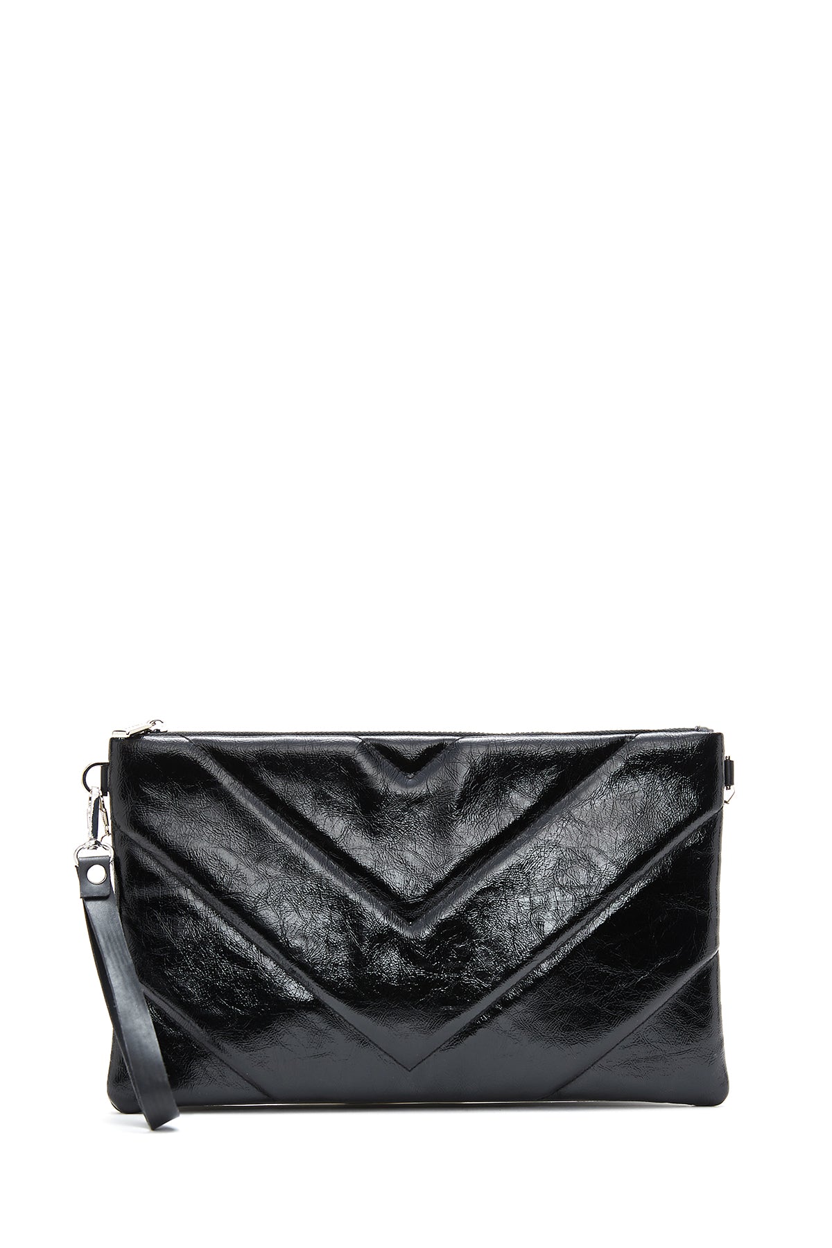 Women's Black Chain Strap Patterned Clutch Bag 25ABD220132 | Derimod