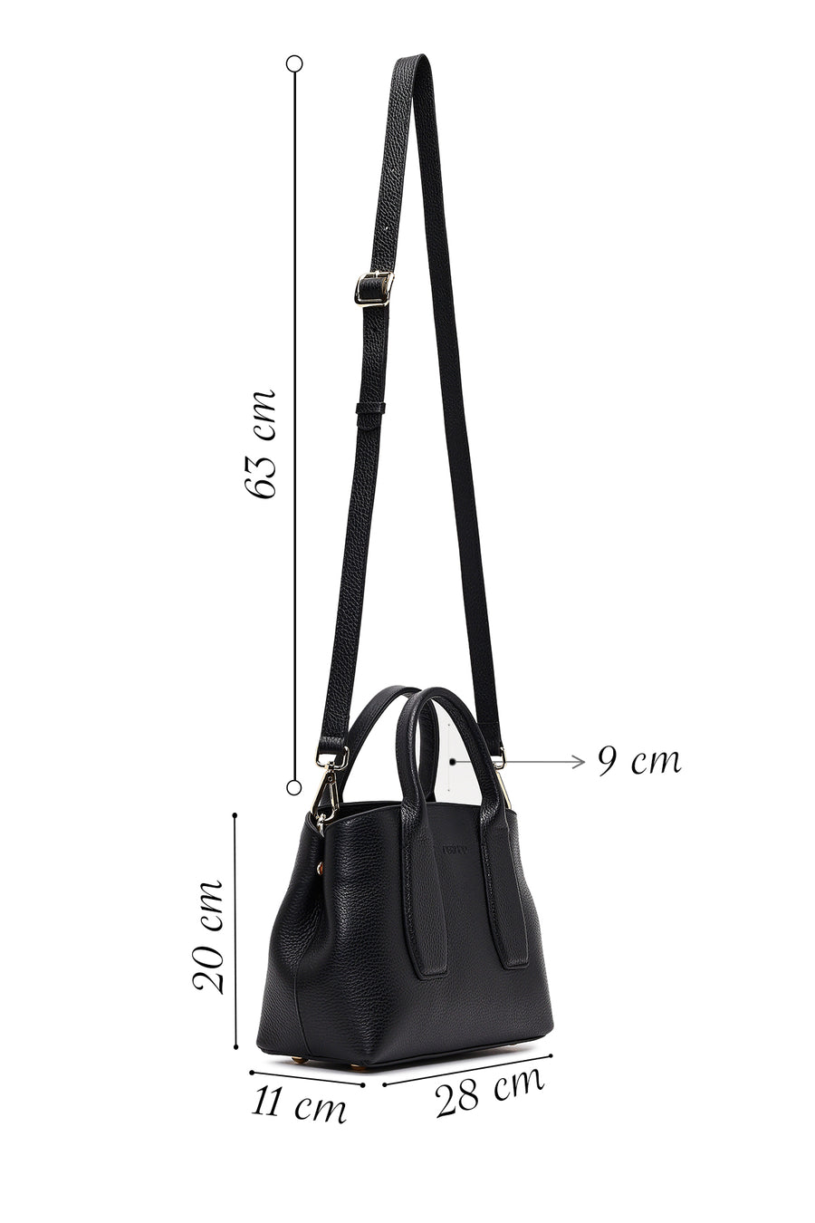Women's Black Long Strap Leather Shoulder Bag