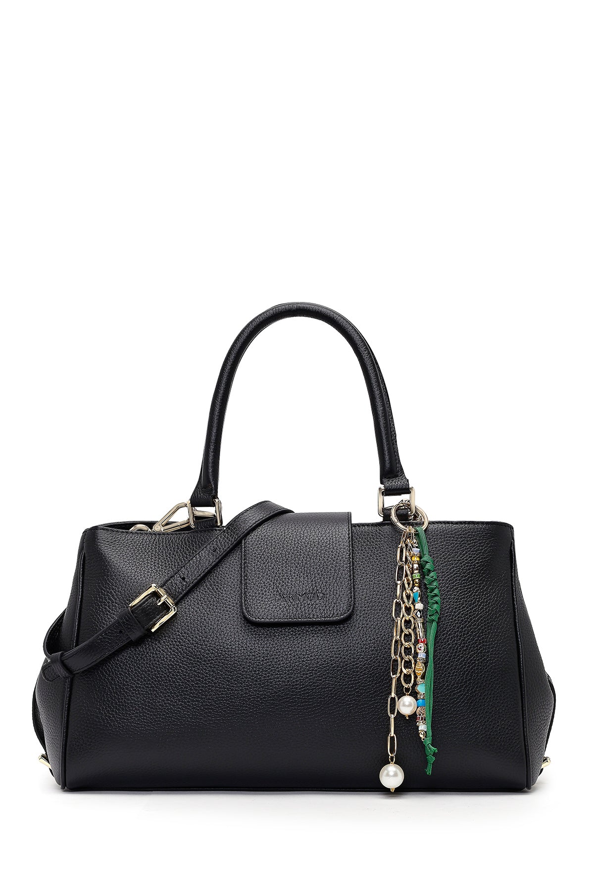 Kadın Siyah Uzun Askılı Charmlı Deri Kol Çantası 25ABD2305FT | Derimod