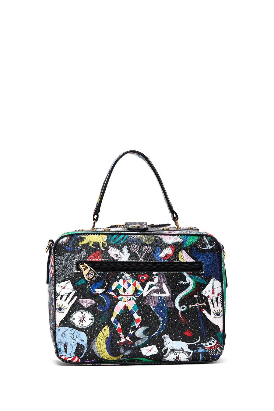 Woman Black Long Strap Printed Shoulder Bag