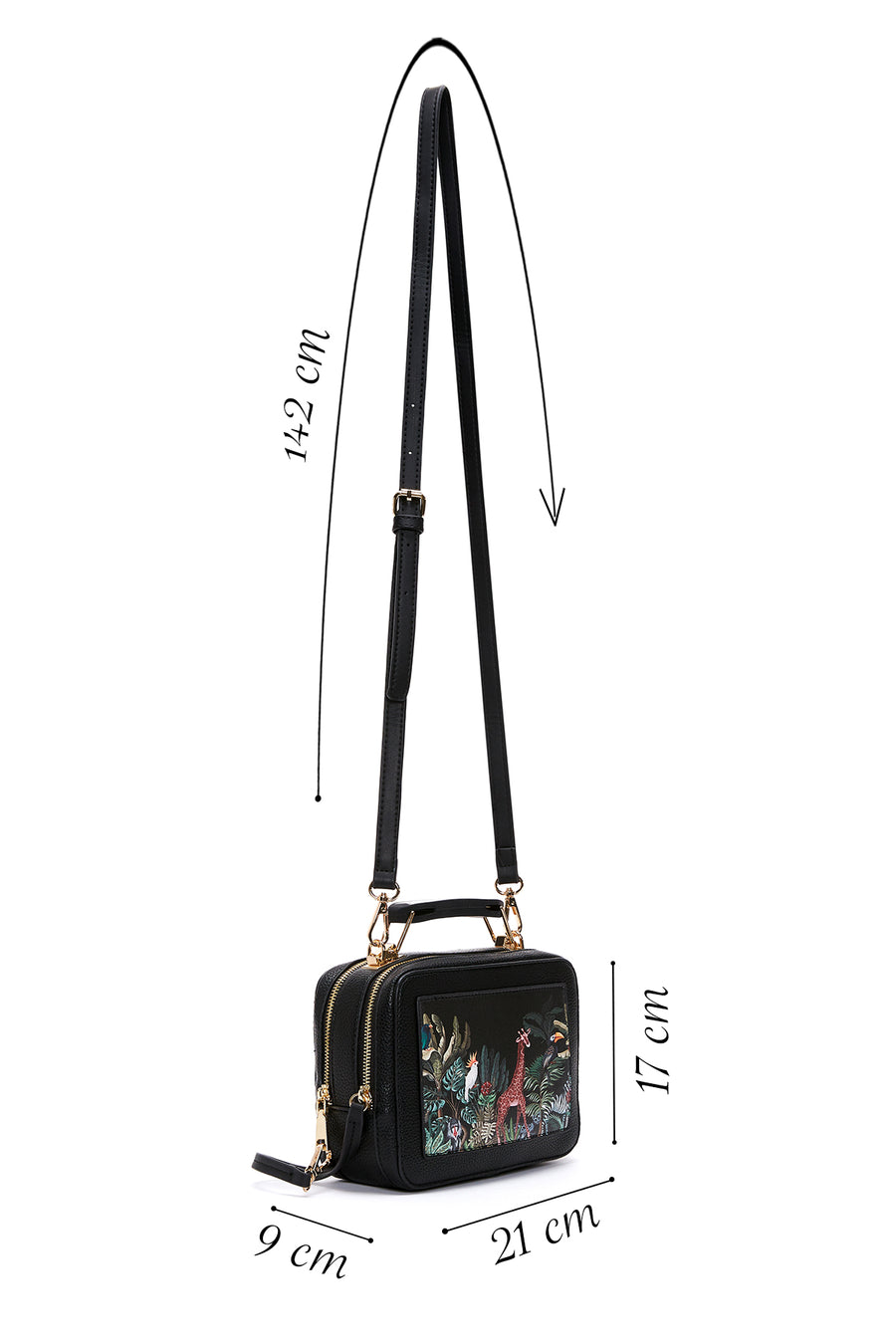 Woman Black Long Strap Printed Shoulder Bag