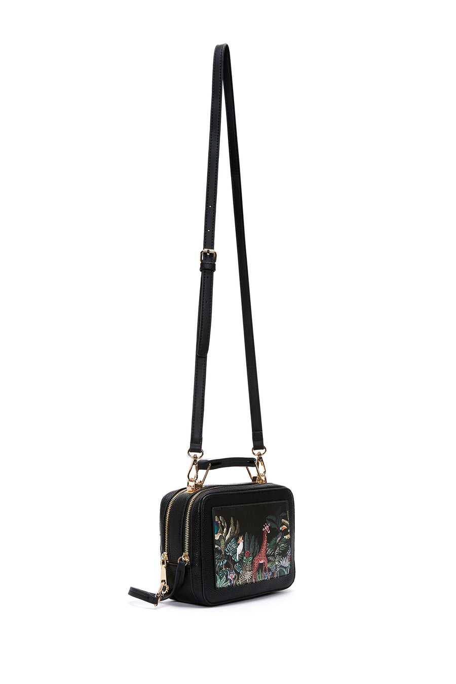 Woman Black Long Strap Printed Shoulder Bag