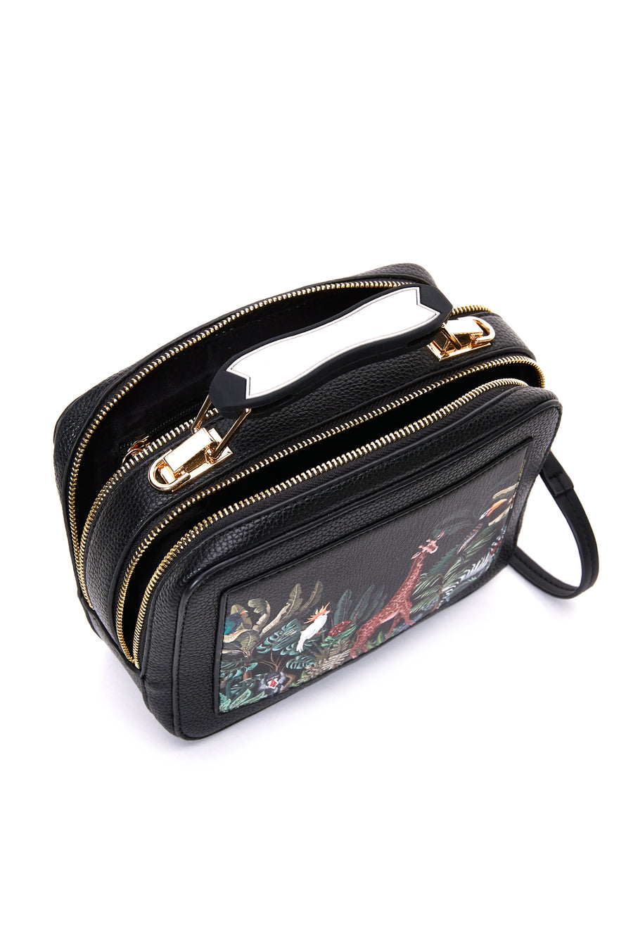 Woman Black Long Strap Printed Shoulder Bag