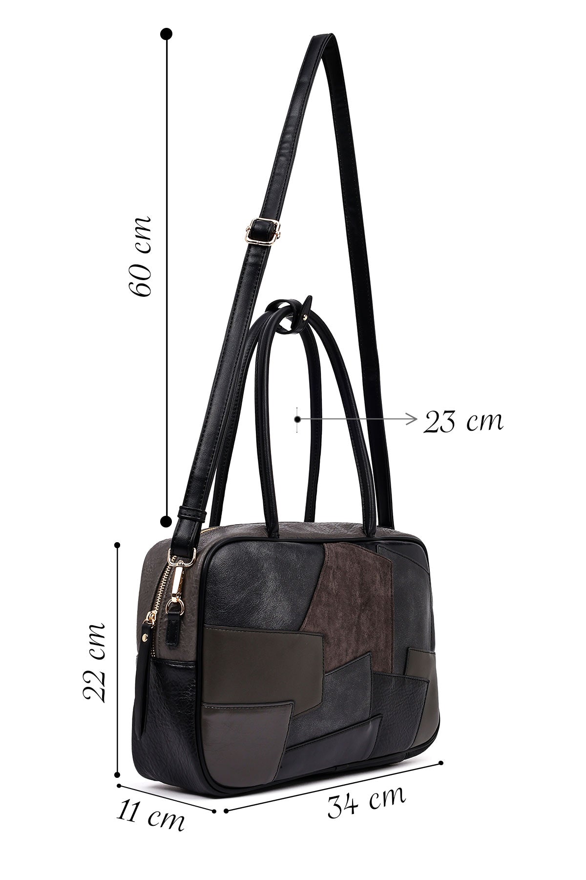 Kadın Gri Uzun Askılı Desenli Kol Çantası