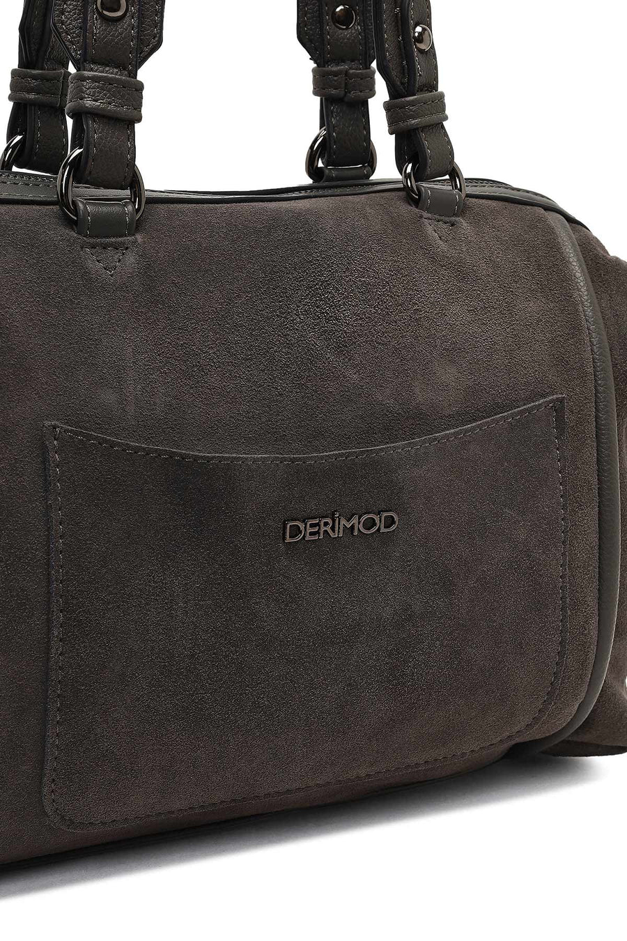 Women's Gray Long Strap Suede Shoulder Bag