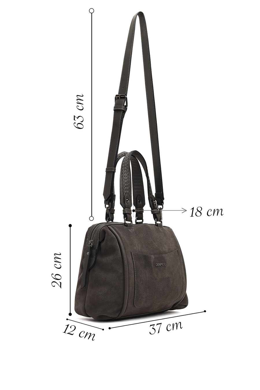 Women's Gray Long Strap Suede Shoulder Bag