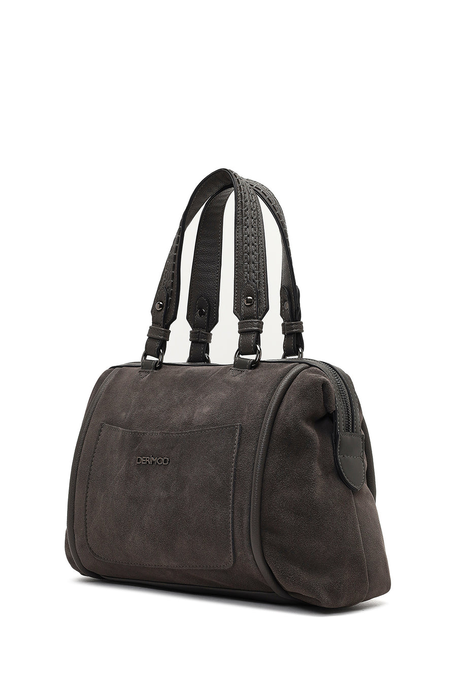 Women's Gray Long Strap Suede Shoulder Bag