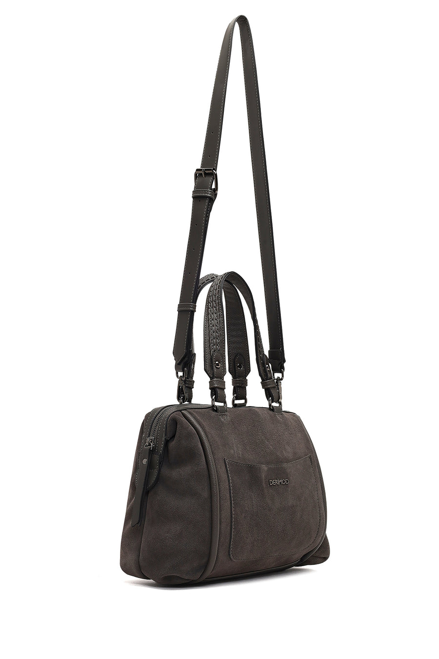 Women's Gray Long Strap Suede Shoulder Bag