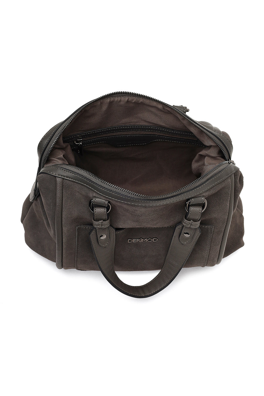 Women's Gray Long Strap Suede Shoulder Bag