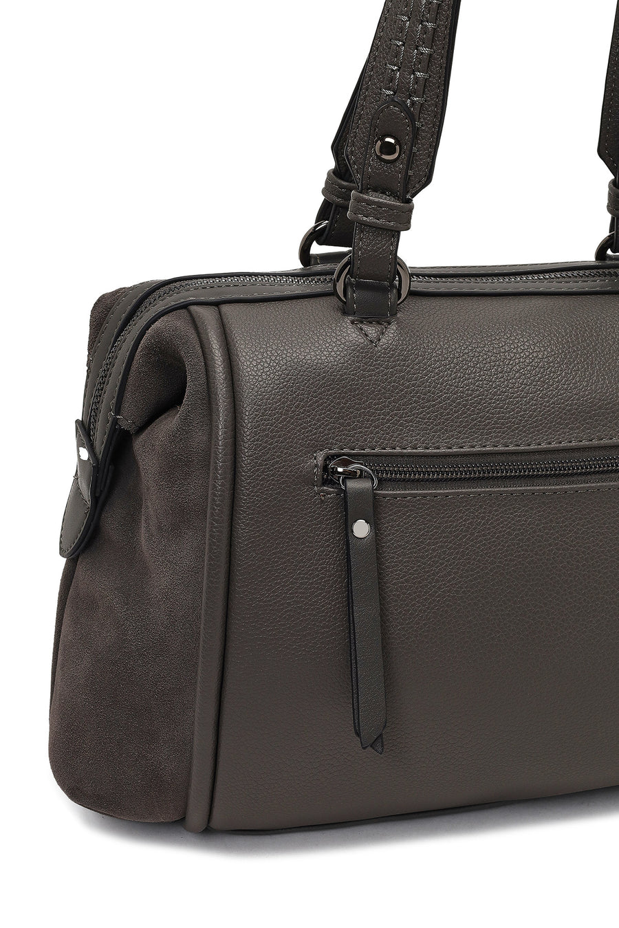 Women's Gray Long Strap Suede Shoulder Bag