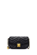 Woman Black Long Strap Quilted Mini Crossbody Bag | Derimod