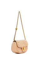 Woman Beige Long Strap Quilted Mini Crossbody Bag | Derimod
