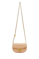 Woman Beige Long Strap Quilted Mini Crossbody Bag | Derimod