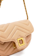 Woman Beige Long Strap Quilted Mini Crossbody Bag | Derimod