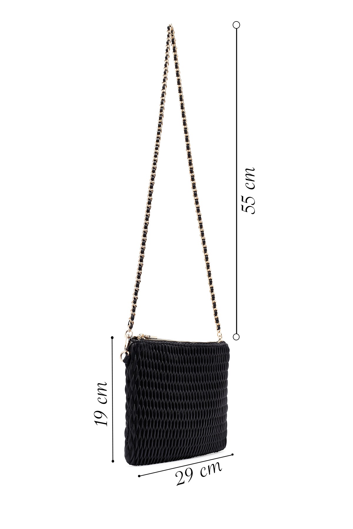 Kadın Siyah Uzun Zincir Askılı Baskılı Portföy Çanta
