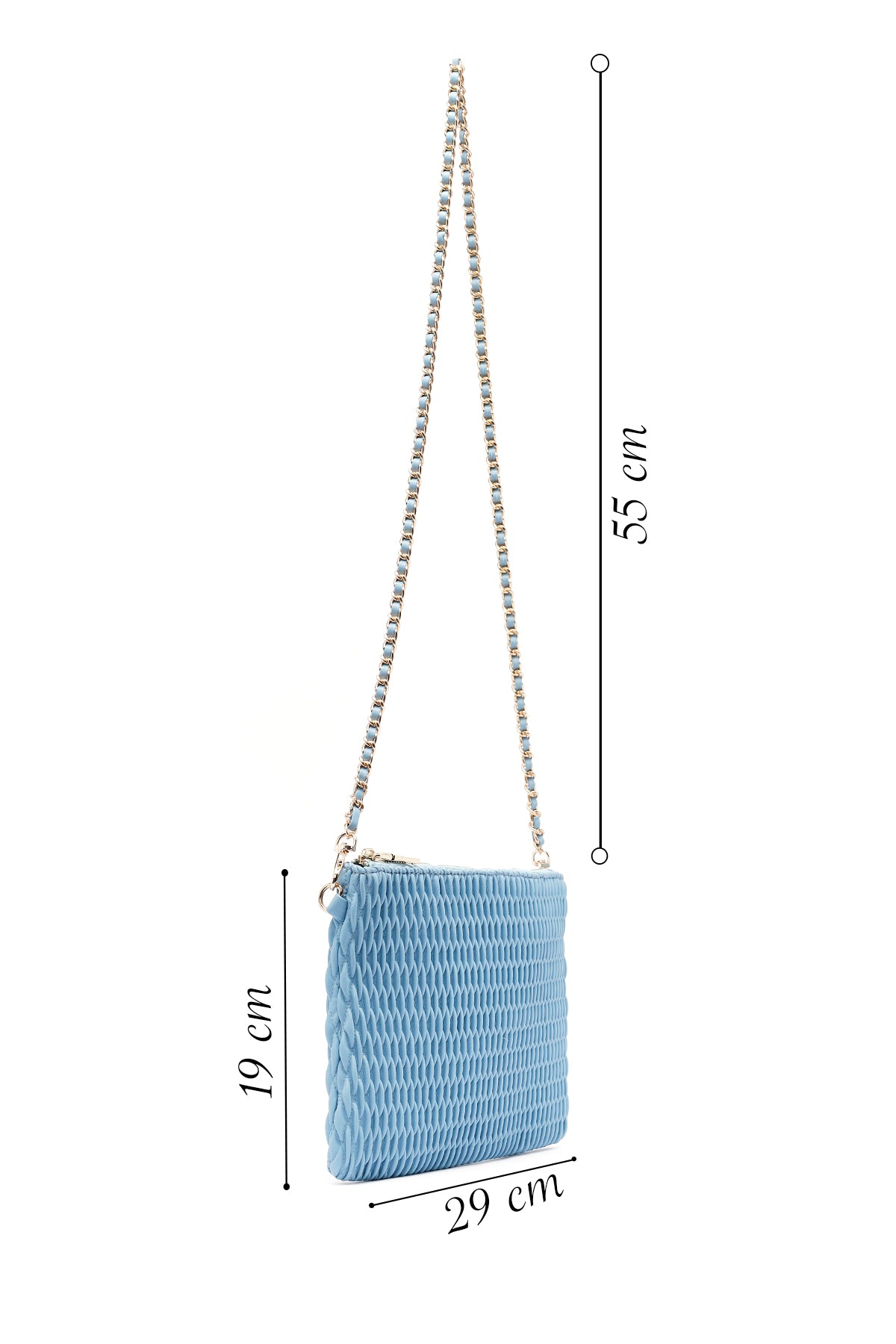 Kadın Mavi Uzun Zincir Askılı Baskılı Portföy Çanta