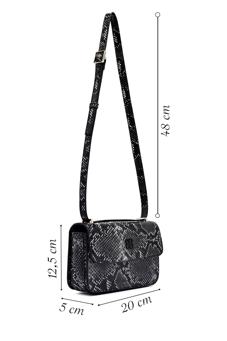Woman Black Long Strap Patterned Crossbody Bag
