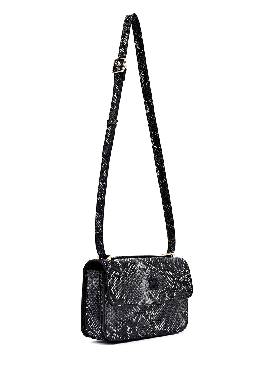 Woman Black Long Strap Patterned Crossbody Bag