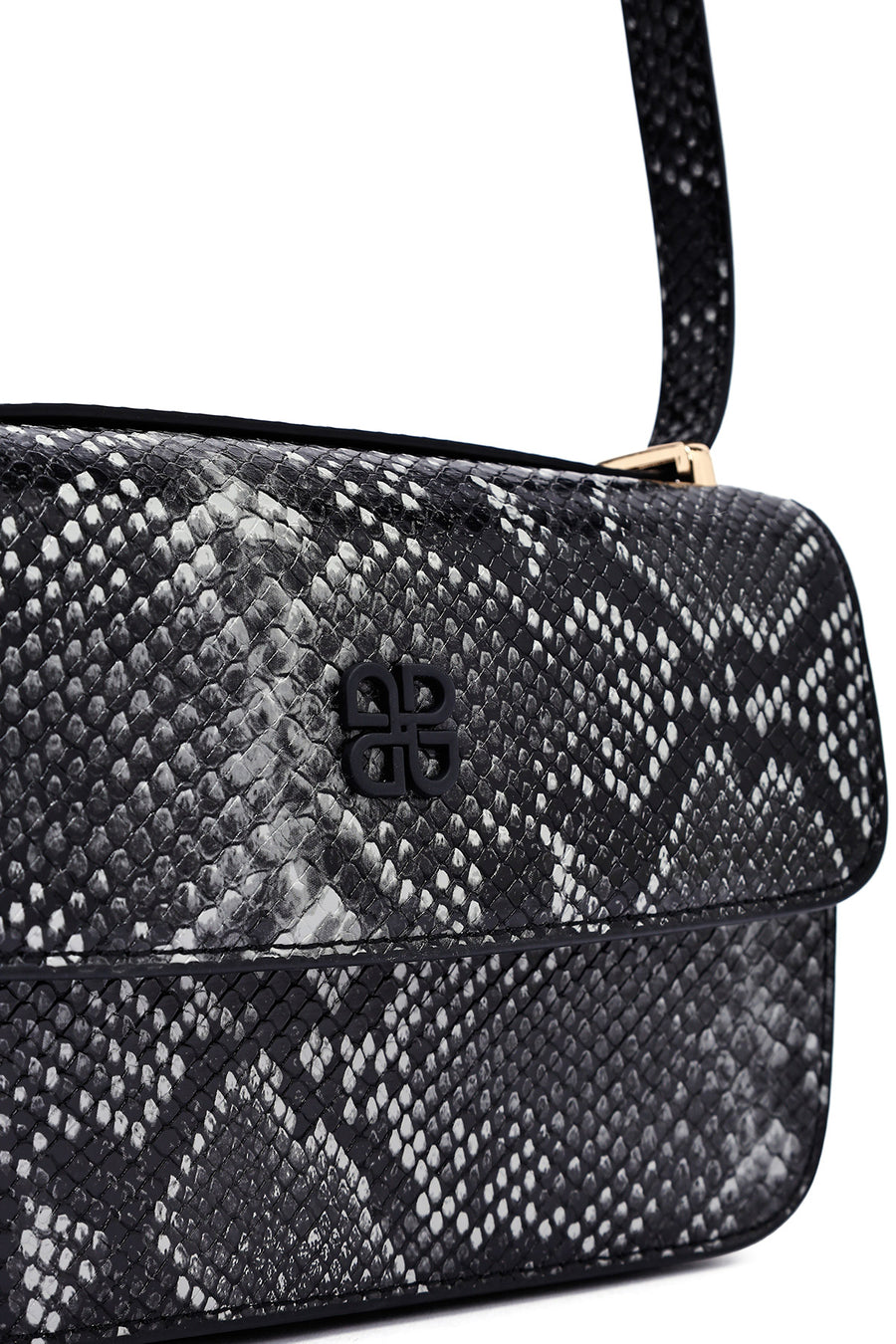 Woman Black Long Strap Patterned Crossbody Bag