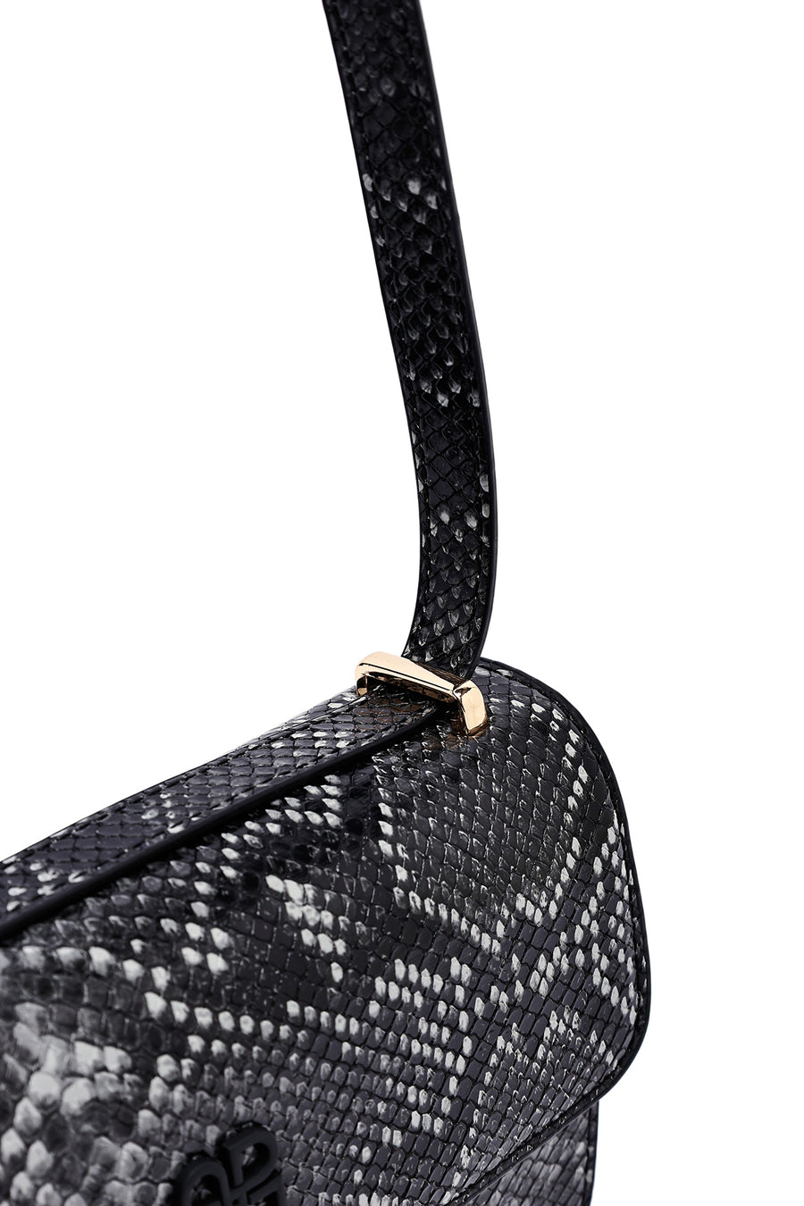 Woman Black Long Strap Patterned Crossbody Bag