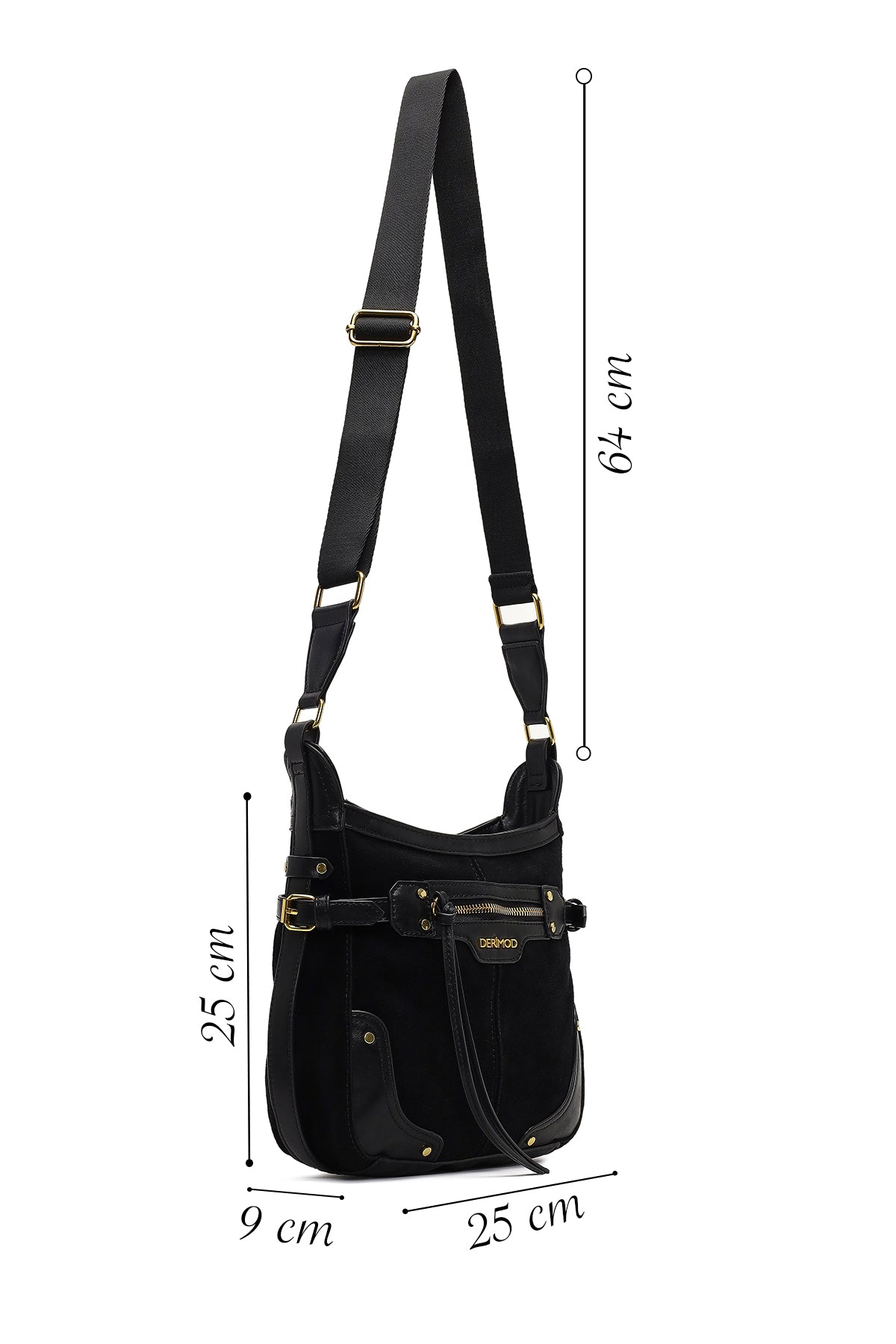 Kadın Siyah Uzun Askılı Süet Deri Çapraz Çanta