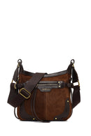 Women's Brown Long Strap Suede Leather Crossbody Bag | Derimod