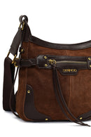 Women's Brown Long Strap Suede Leather Crossbody Bag | Derimod