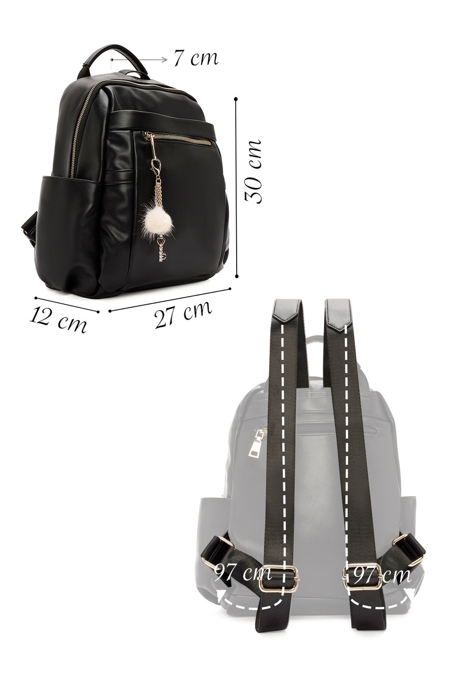 Women's Black Accessory Detailed Backpack