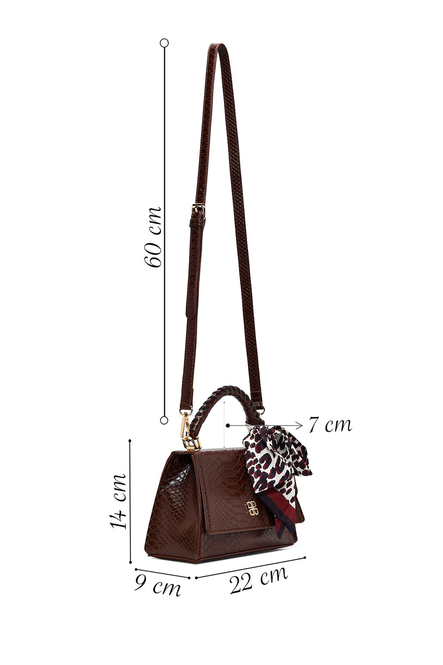 Women's Brown Long Strap Classic Shoulder Bag with Crocodile Pattern