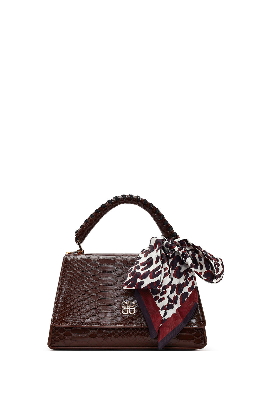 Women's Brown Long Strap Classic Shoulder Bag with Crocodile Pattern