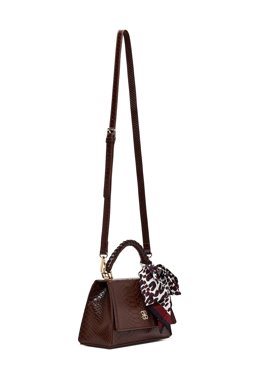 Women's Brown Long Strap Classic Shoulder Bag with Crocodile Pattern